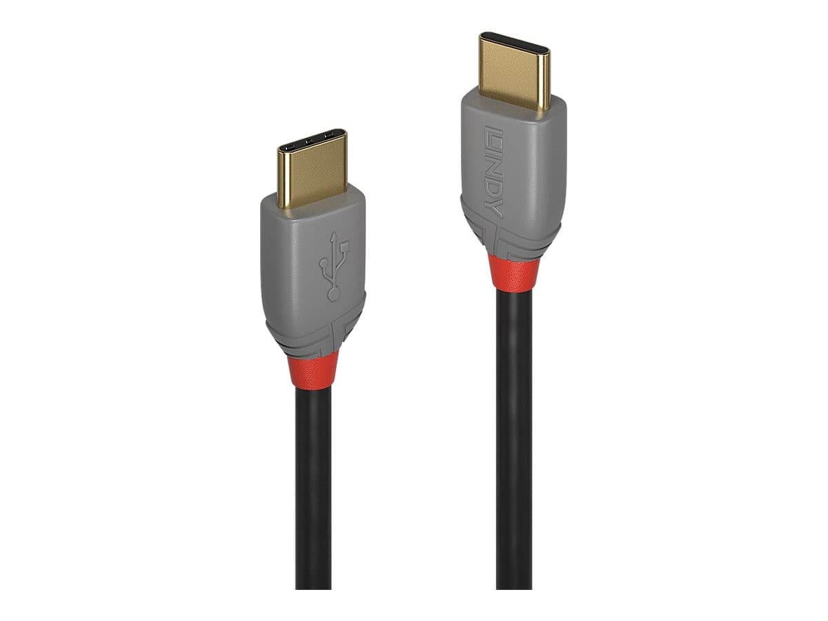 Lindy 2m USB 2.0 USB-C to USB-C Cable, 480Mbps, 60W PD, Anthra Line, Black
