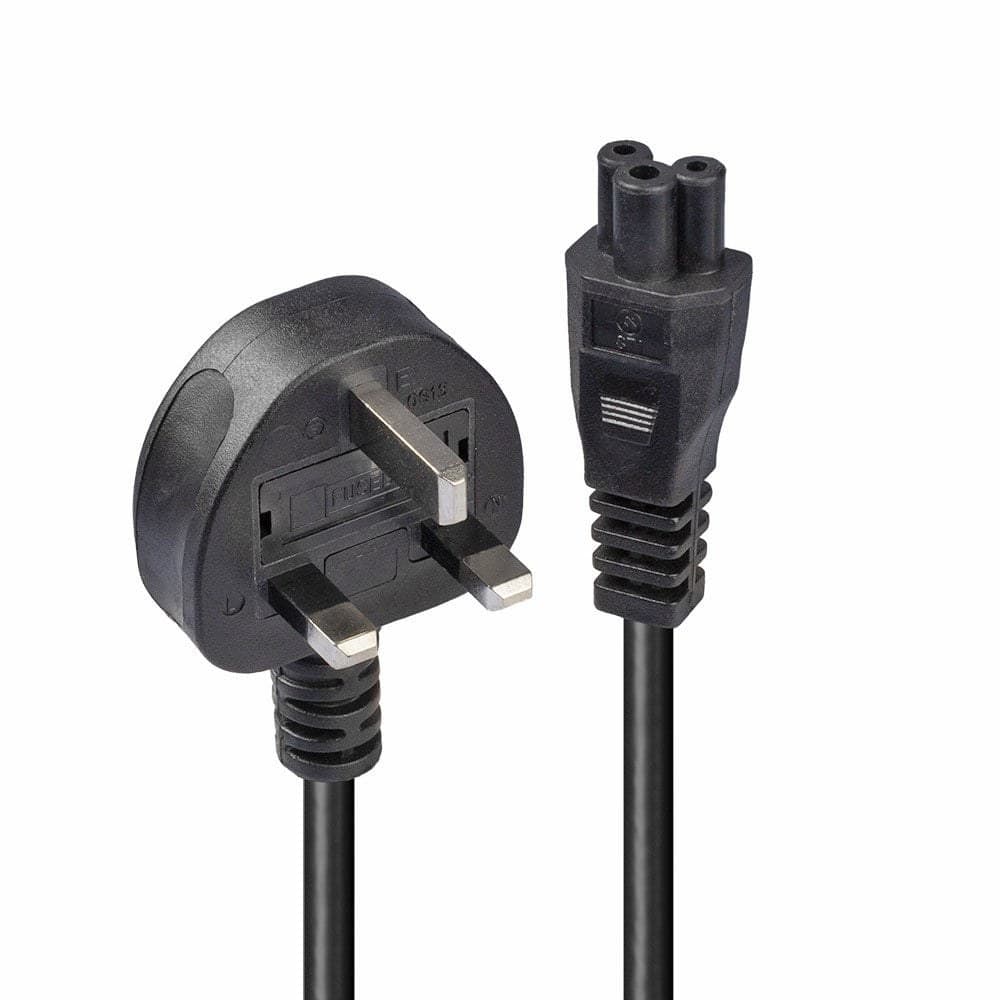 Lindy 1m UK 3-Pin Plug to IEC C5 Cloverleaf Mains Cable, 3A Fused, Black (30460) - Image 1