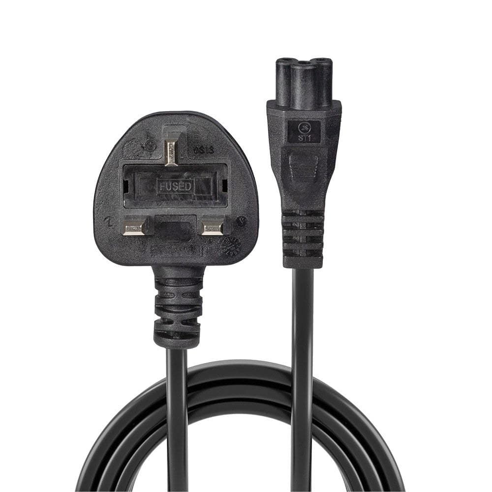 Lindy 1m UK 3-Pin Plug to IEC C5 Cloverleaf Mains Cable, 3A Fused, Black (30460) - Image 2