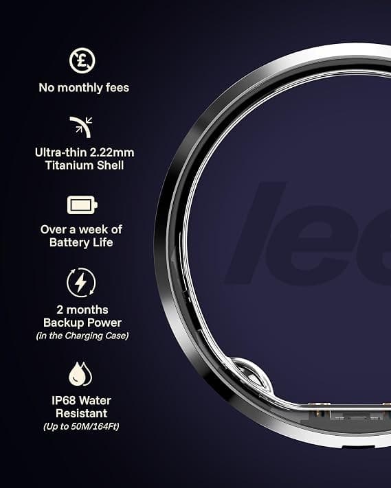 LEEP Smart Ring Size 8 Silver, IP68 Waterproof Health & Fitness Tracker with Heart Rate & Sleep Monitoring - Image 2