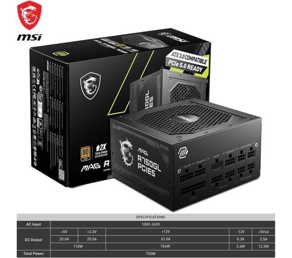 MSI MAG A750GL Modular ATX PSU - 750 W - Image 4