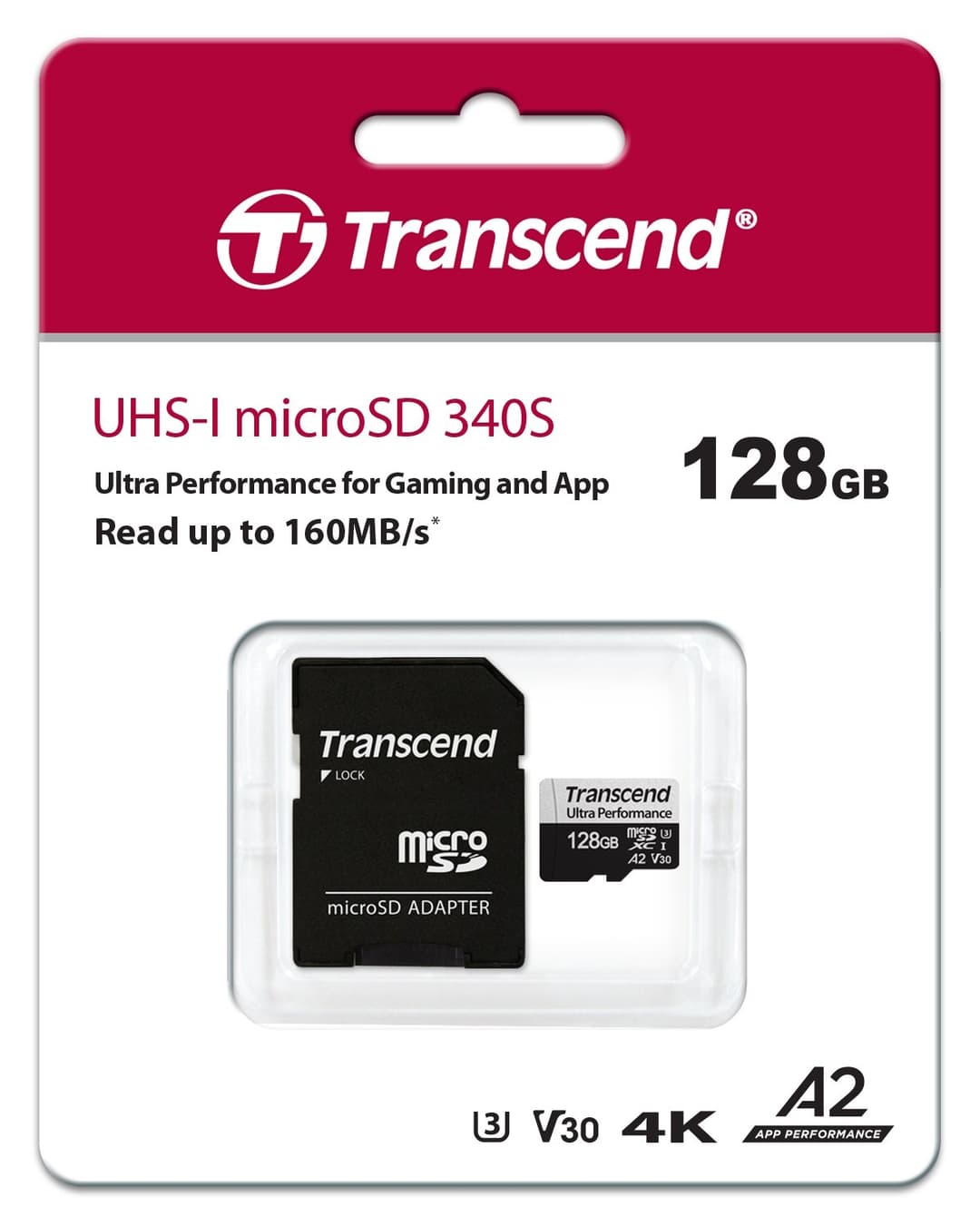 Transcend 340S microSDXC UHS-I U3 V30 A2 Memory Card with Adapter 128GB - Image 3