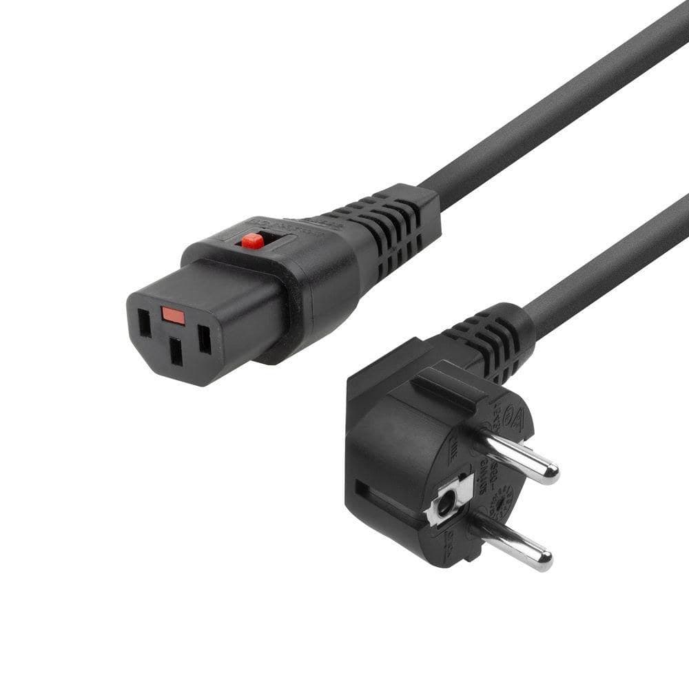 Microconnect Power Cord Schuko CEE 7/7 Angled to C13 IEC Lock - 1m Black - Image 1