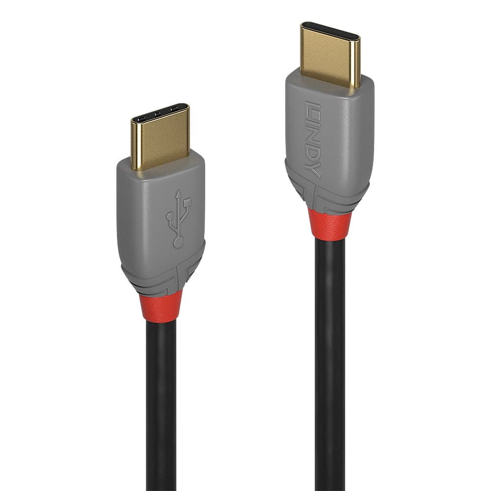 Lindy 0.5m USB 2.0 USB-C to USB-C Cable, 480Mbps, 60W PD, Anthra Line, Black