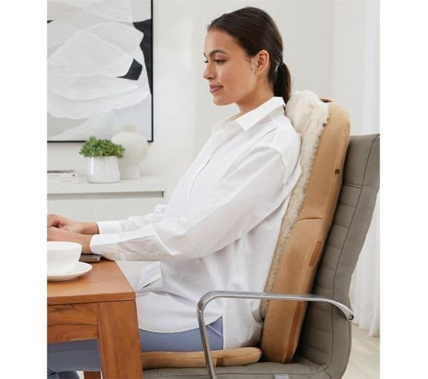 SHARPER IMAGE 4-Node Shiatsu Back Massage Seat Topper with Heat - Cream & Brown