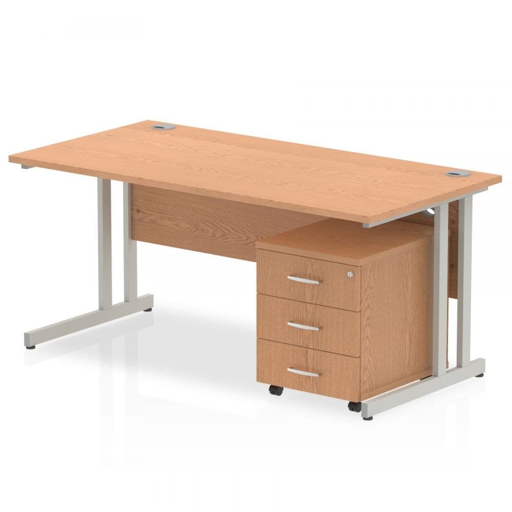 Dynamic Impulse Straight Desk Beech Top Silver Cantilever Leg with 3 Drawer Mobile Pedestal - 1200 x 800mm