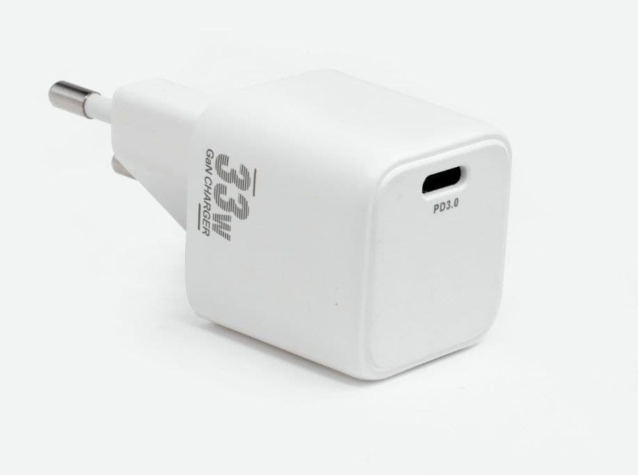 CoreParts 33W USB-C Nano Single Port GaN Charger, PD 3.0, EU Plug, White - Image 1