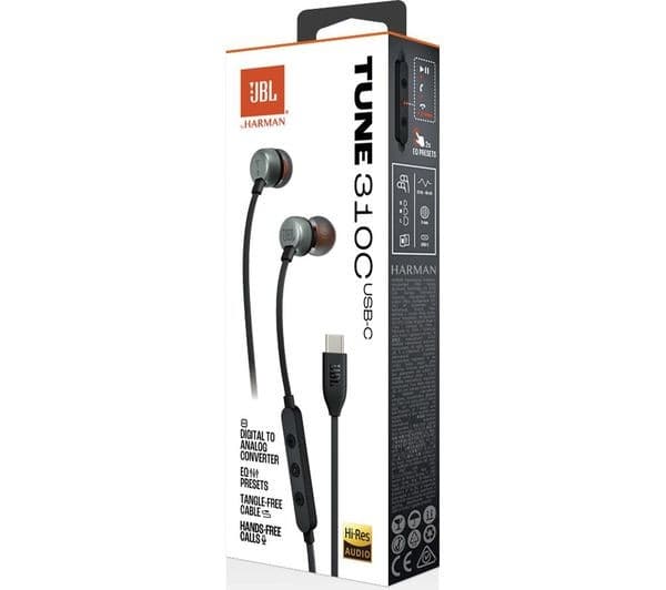 JBL Tune 310C USB-C Wired In-Ear Earphones - Black - Image 4