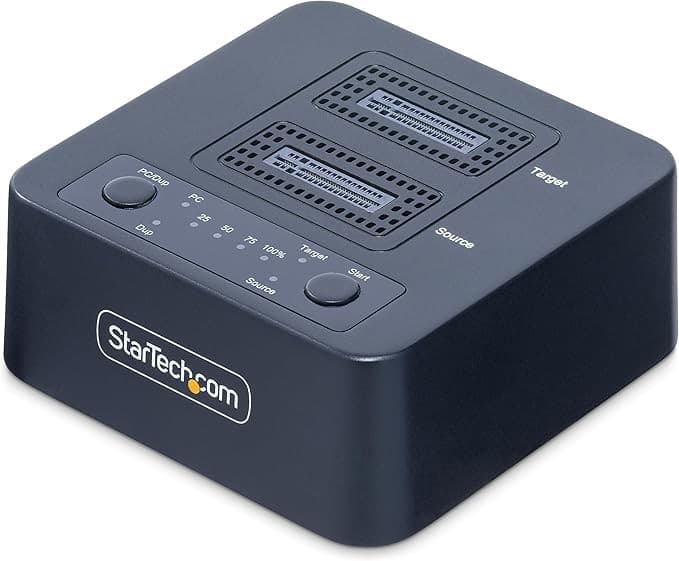 StarTech.com M2-HDD-DUPLICATOR-N1 1:1 M.2 NVMe SSD Duplicator Cloner Dock Dual Bay USB-C 3.2 20Gbps up to 90GBpm with USB-C/A Cables