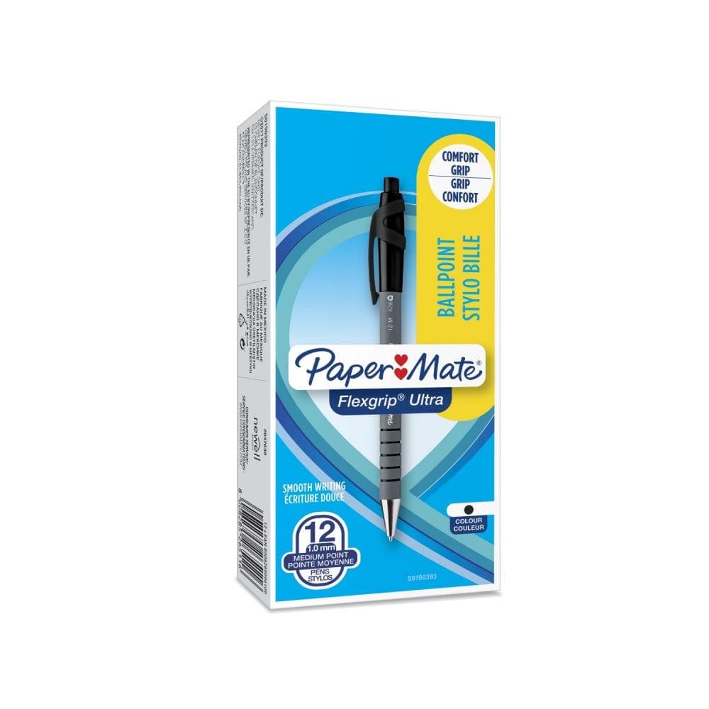 Paper Mate Flexgrip Ultra Retractable Ballpoint Pen 1.0mm Medium Box of 12 - Black