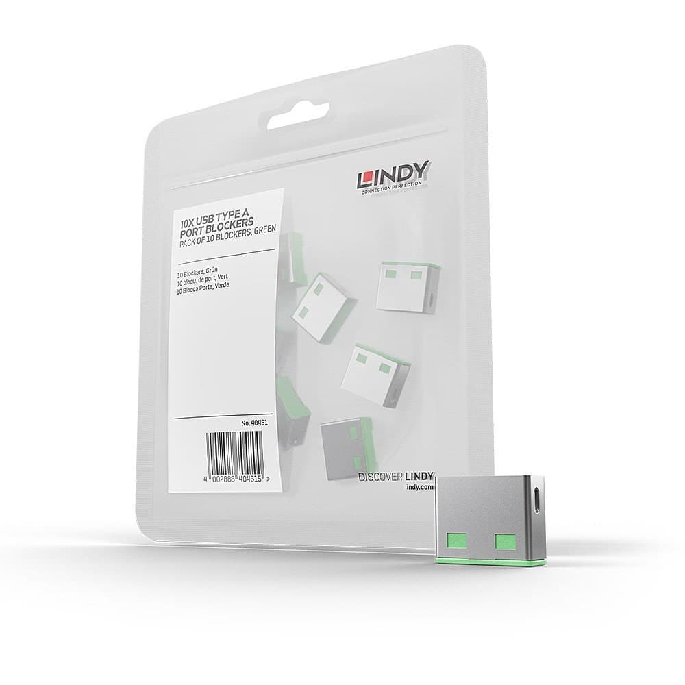 Lindy USB-A Port Blocker Extra Lock Pack (10x Locks, No Key) - Green - Image 1