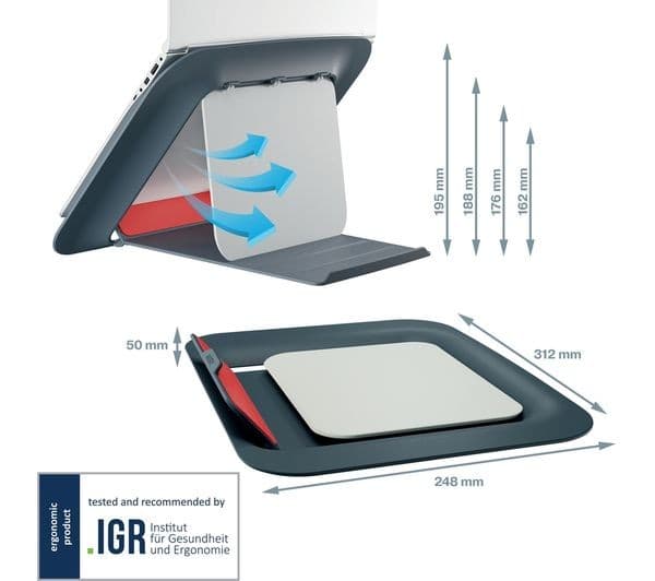 Leitz Ergo Cosy Adjustable Laptop Stand - Velvet Grey - Image 7