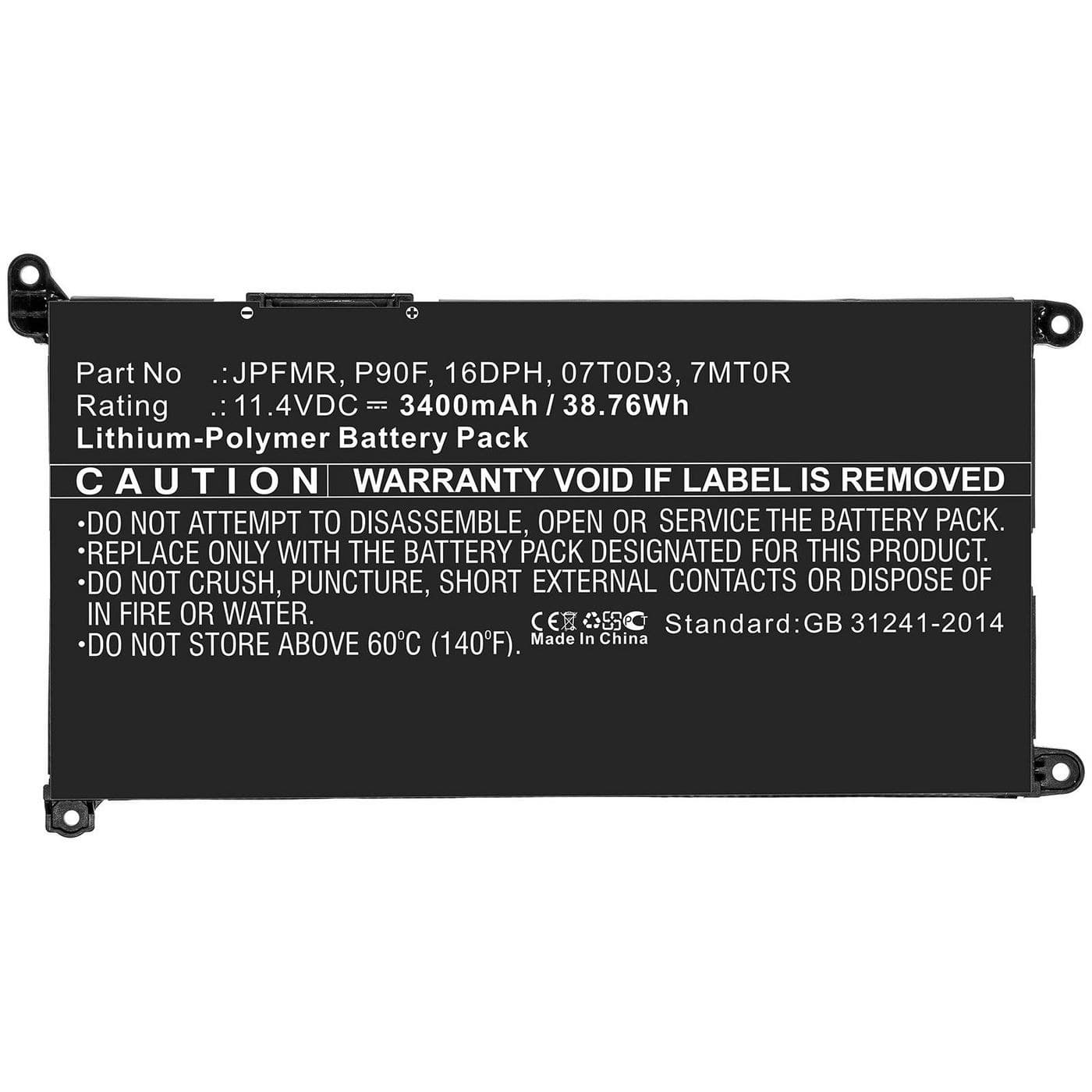 CoreParts MBXDE-BA0219 Replacement Battery for Dell Inspiron 14 5490 / 5491 / 5493, 11.4V 3600mAh Li-Pol, 41Wh, Black