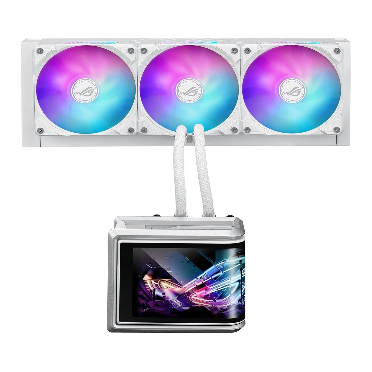 ASUS ROG Ryuo IV SLC 360 ARGB AIO Liquid CPU Cooler with 6.67-inch Curved AMOLED Display - White