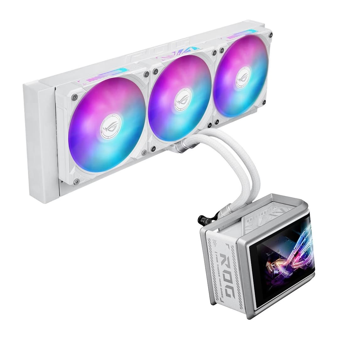 ASUS ROG Ryuo IV SLC 360 ARGB AIO Liquid CPU Cooler with 6.67-inch Curved AMOLED Display - White - Image 2
