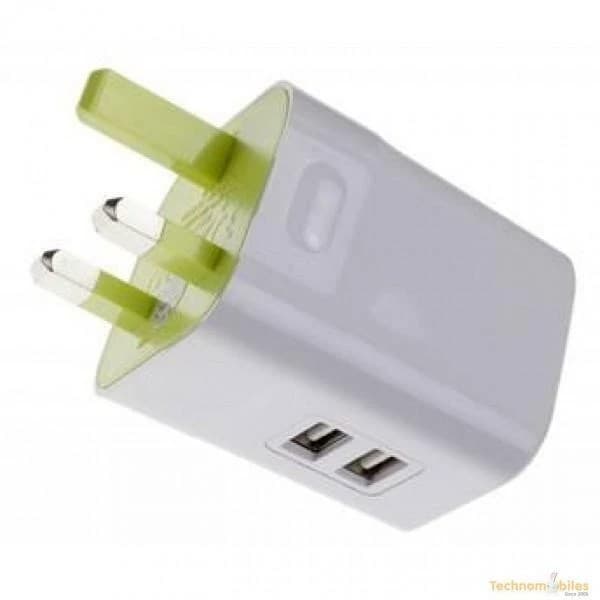 Kit Dual 3.1A Ergonomic Eco USB Mains Charger, Auto Detect - White - Image 1