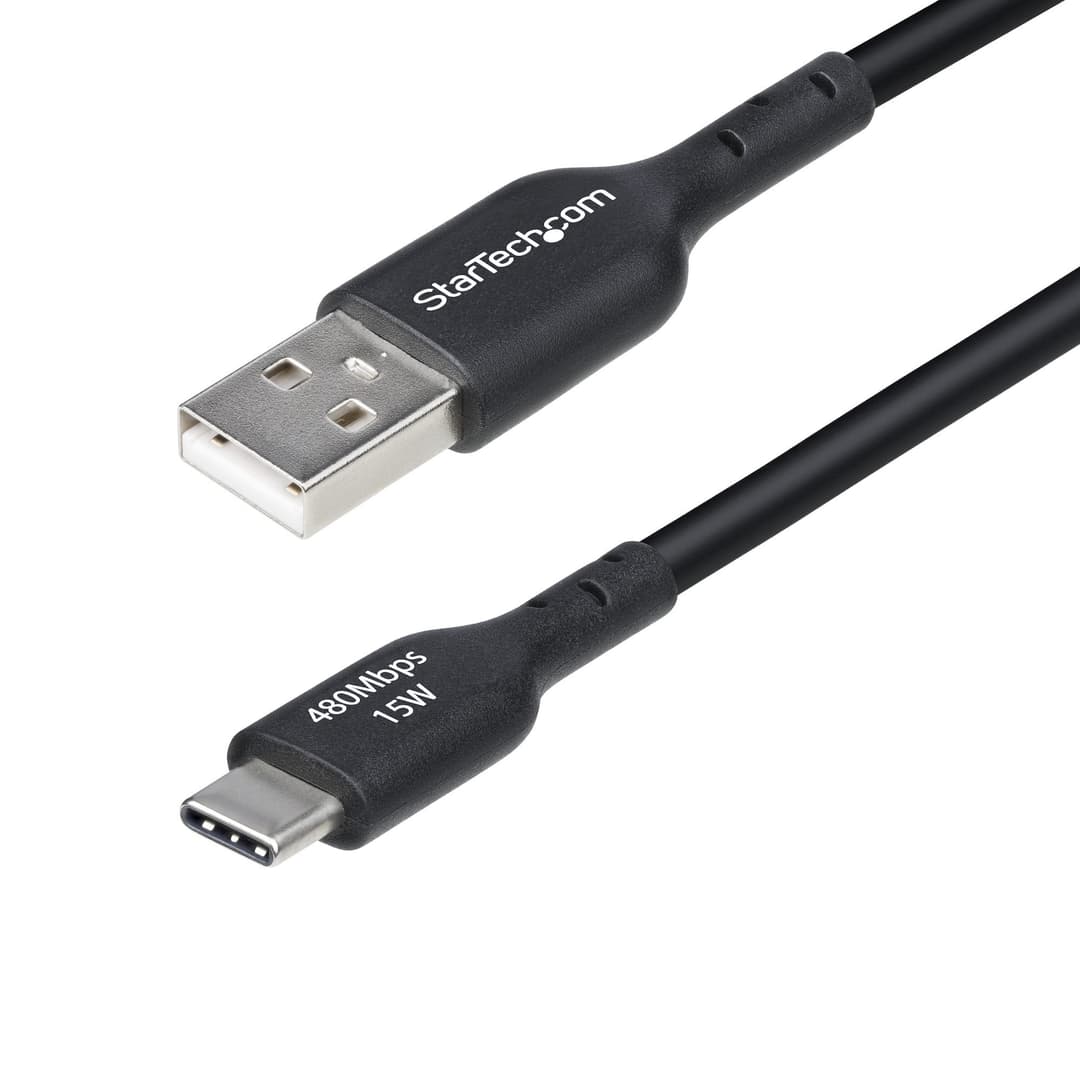 StarTech.com 3m (9.8ft) USB-A to USB-C Charging Cable, Charge & Sync, 3A, USB 2.0, TPE Jacket - Black USB Charging Cord - Image 1