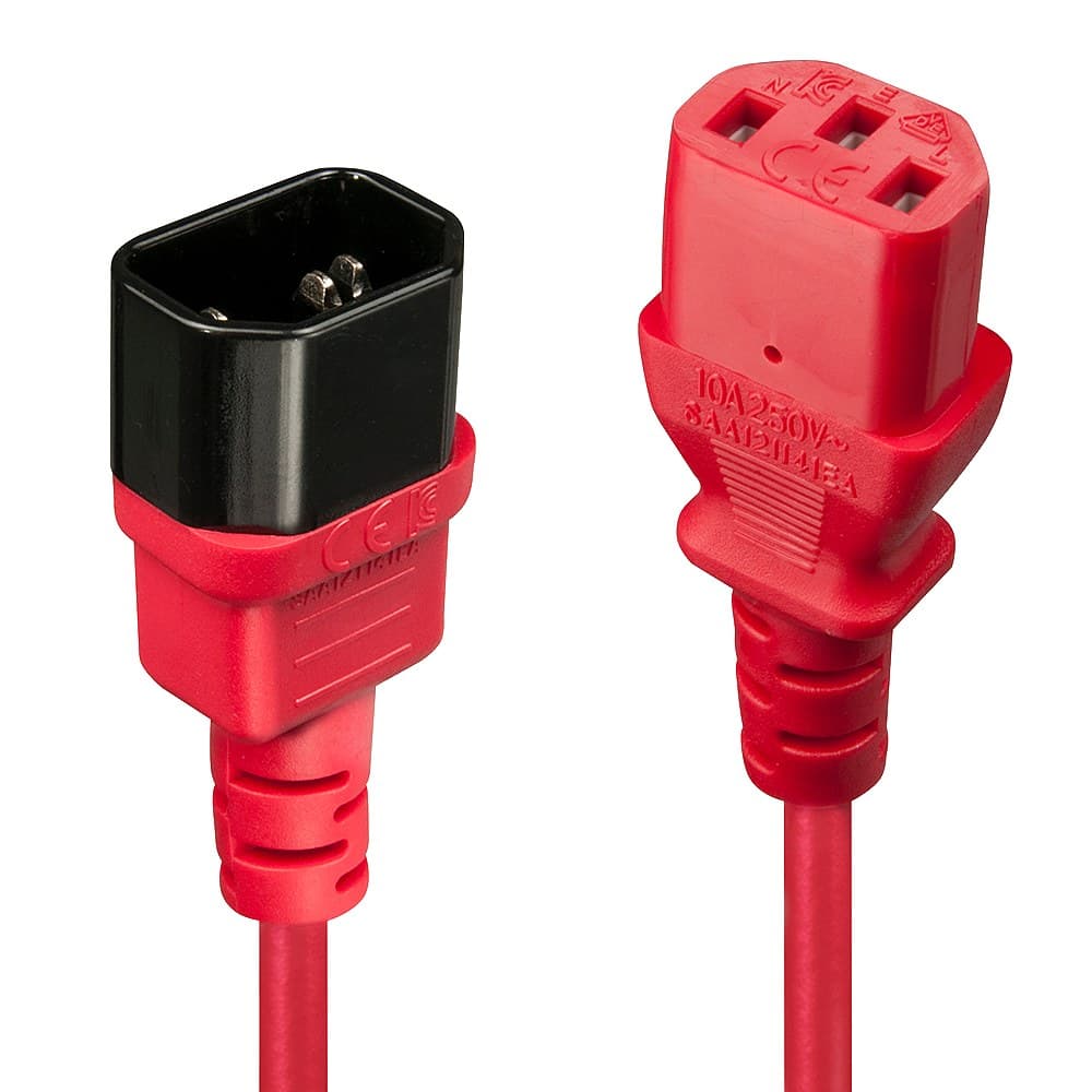 Lindy 2m IEC C14 to C13 Mains Extension Cable - Red - Image 1