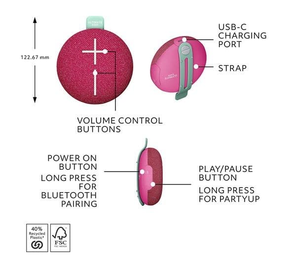Ultimate Ears MINIROLL Portable Bluetooth Speaker IP67 - Pink - Image 7