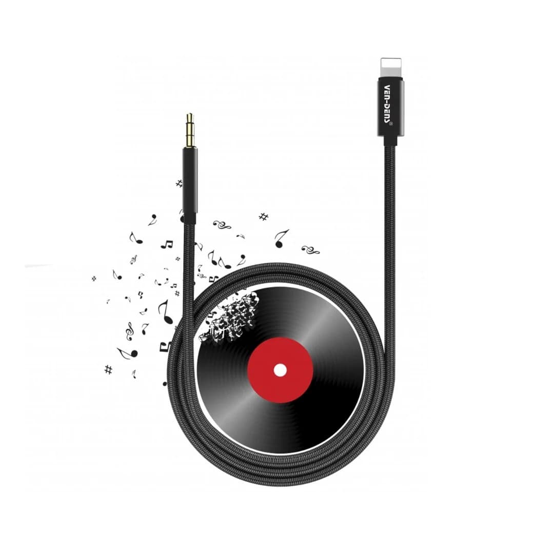 Lightning to 3.5mm AUX Cable 1M Nylon Braided Audio Adapter VD-303 - Black