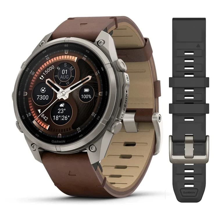 Garmin fēnix 9 Pro inReach 47mm AMOLED GPS Smartwatch Titanium Sapphire LTE Satellite 64GB - Walnut Leather