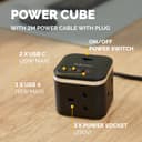 Fellowes Power Cube 3 Socket Extension Lead with USB-A and USB-C Ports 2m - Black thumbnail 4