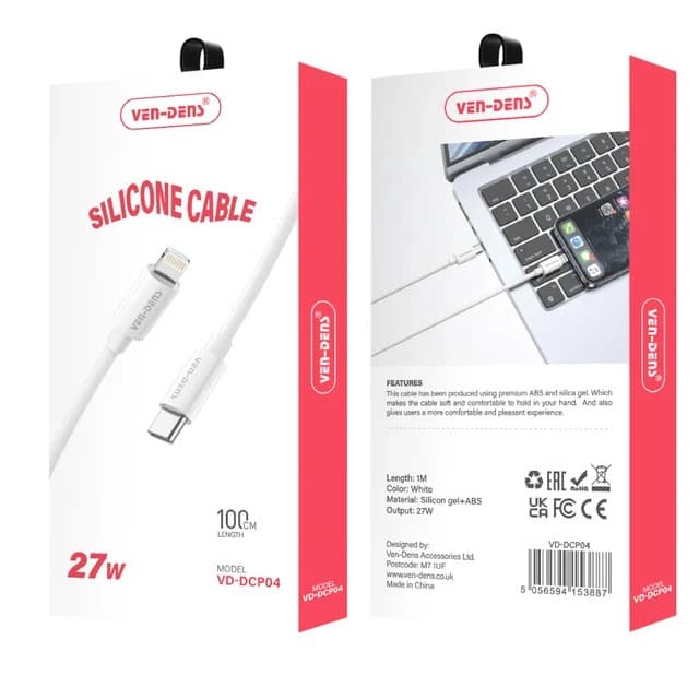Ven-Dens Silicone Heat-Resistant Fast Charging Cable - USB-C to Lightning - Image 2