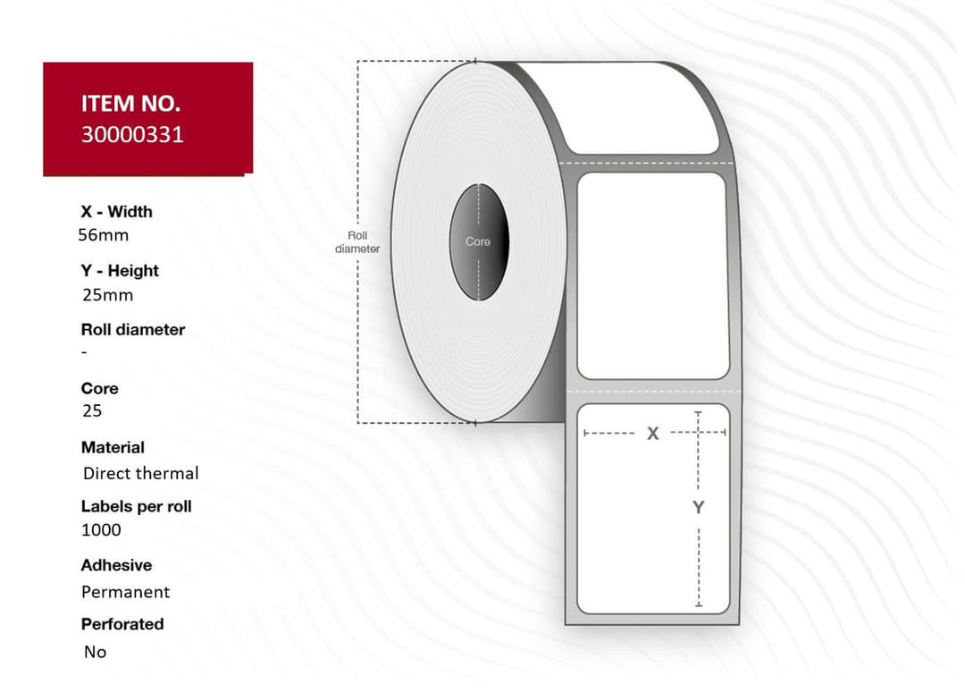 Label 56x25 - Core 25. White. - Image 1