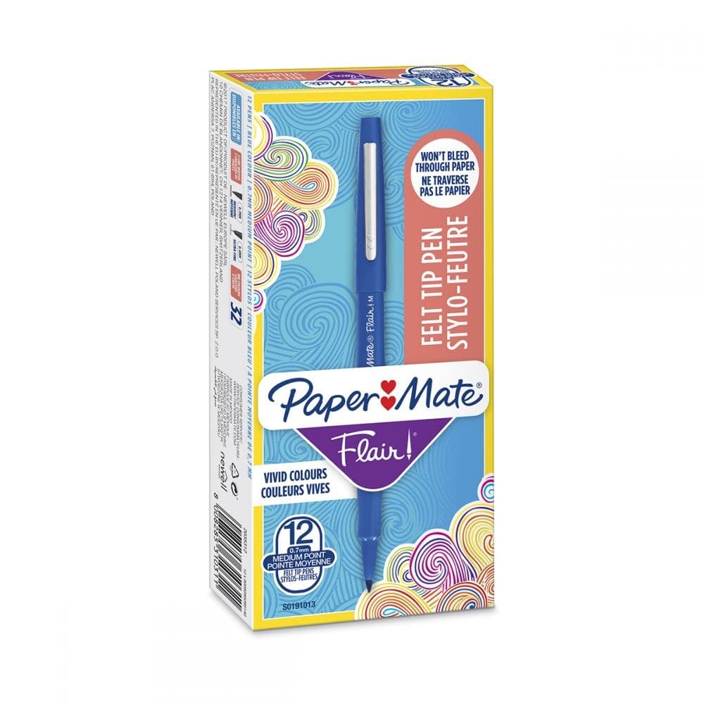 Paper Mate Flair Felt Tip Pen Medium Box of 12 - Blue - Image 1