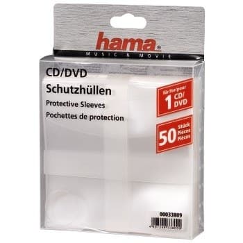 Hama CD/DVD Protective Sleeves (033809) - Pack of 50, Transparent