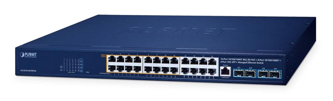PLANET GS-4210-16UP8T4X 16-Port 802.3bt PoE++ + 8-Port Gigabit + 4-Port 10G SFP+ Managed Switch - Image 1