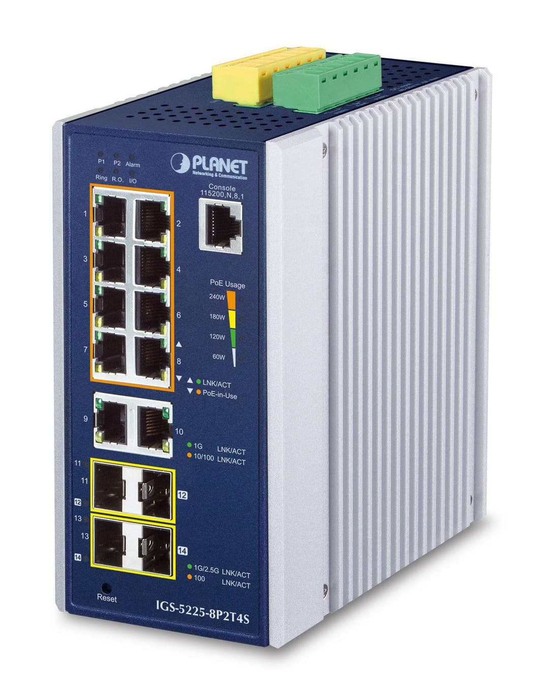 PLANET IGS-5225-8P2T4S IP30 Industrial L2+/L4 8-Port 10/100/1000T 802.3at PoE+ + 2-Port 10/100/1000T + 2-Port 100/1G SFP + 2-Port 1G/2.5G SFP Managed Switch - Image 1