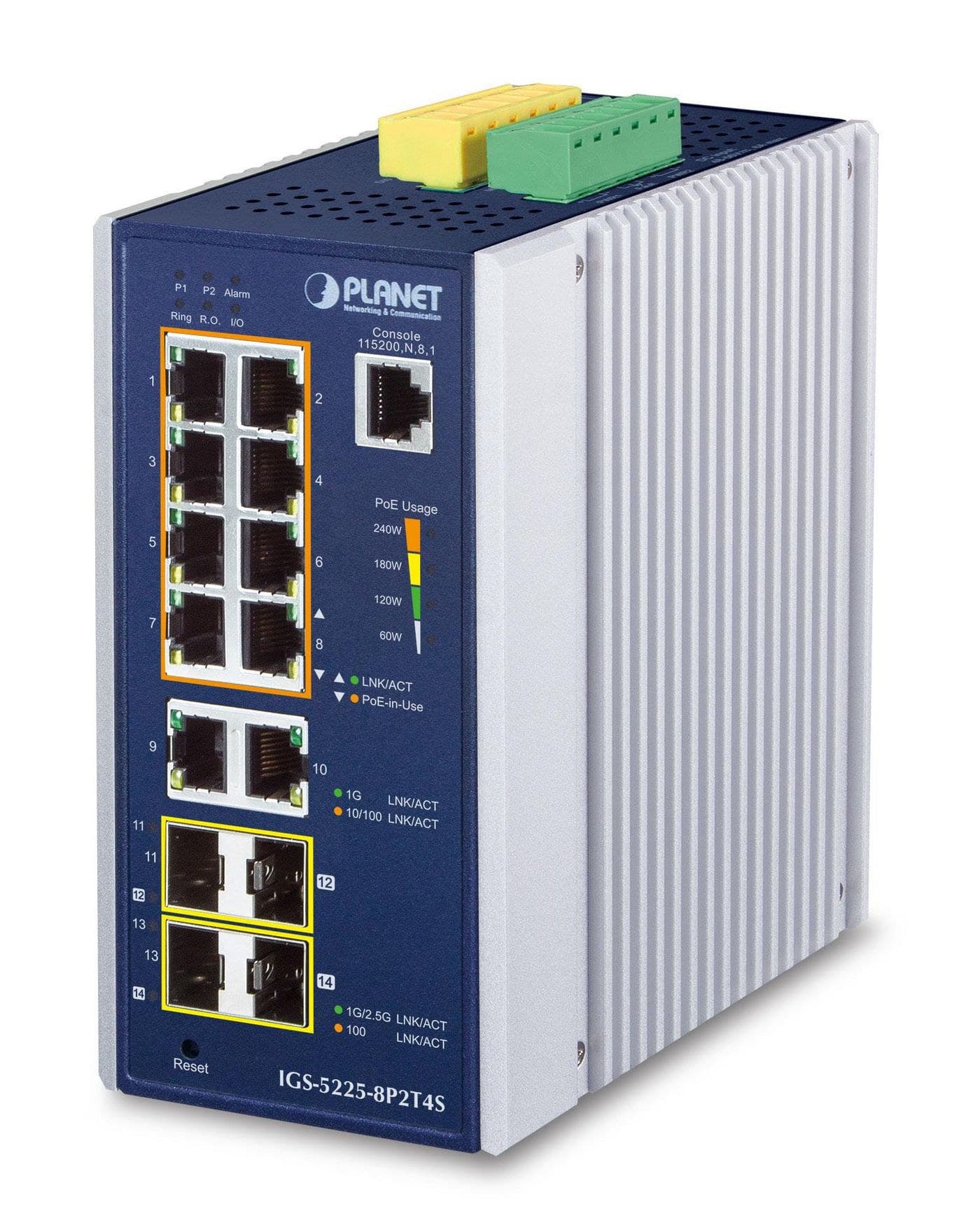 PLANET IGS-5225-8P2T4S IP30 Industrial L2+/L4 8-Port 10/100/1000T 802.3at PoE+ + 2-Port 10/100/1000T + 2-Port 100/1G SFP + 2-Port 1G/2.5G SFP Managed Switch