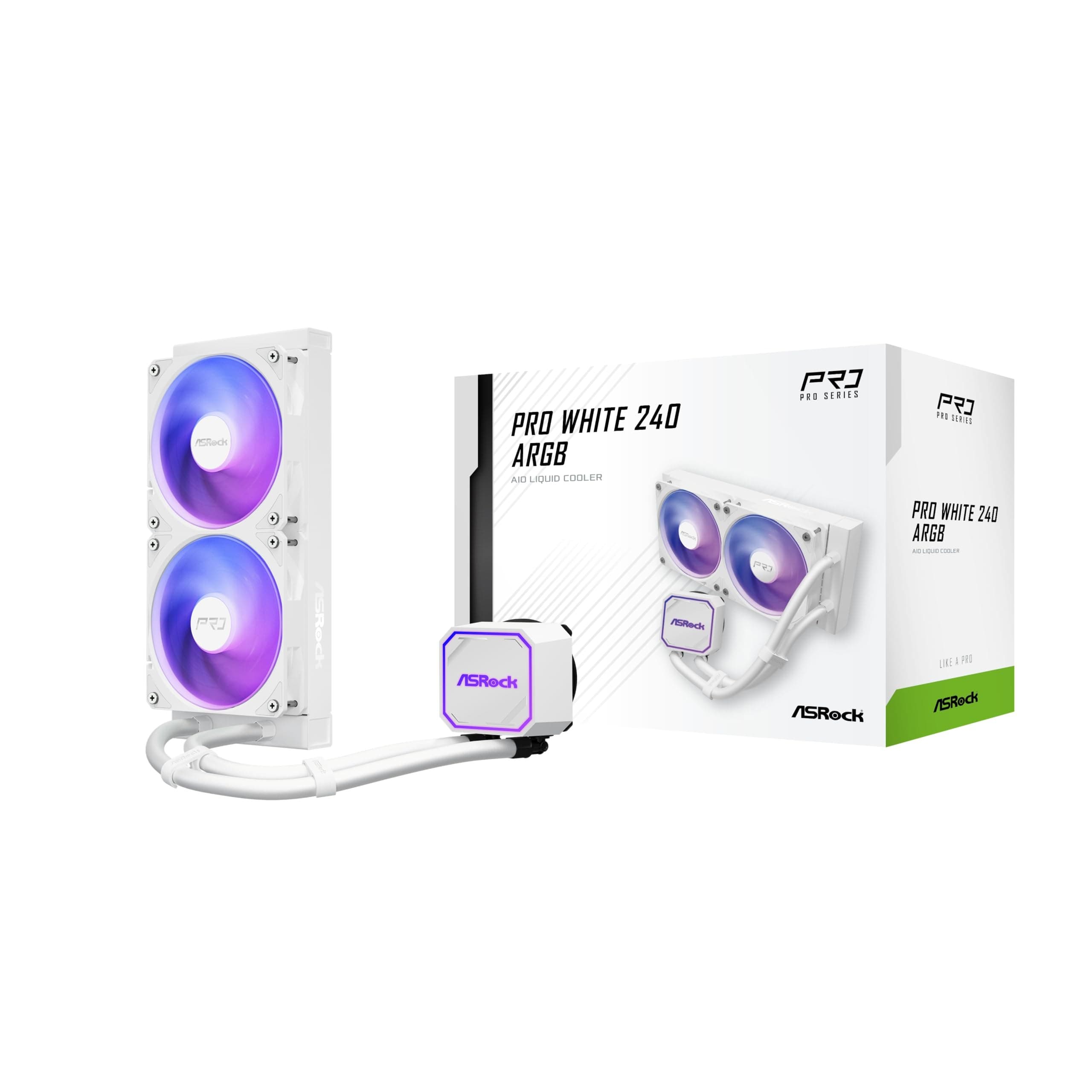 ASRock Pro White 240 ARGB All-in-One Liquid CPU Cooler, 240mm Radiator - White