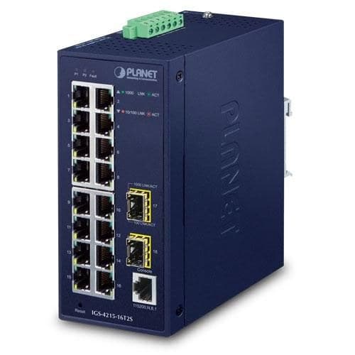 PLANET IGS-4215-16T2S Industrial L2/L4 16-Port 10/100/1000T + 2-Port 100/1000X SFP Managed Ethernet Switch