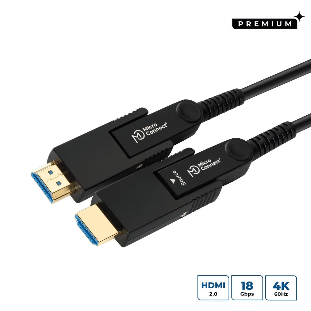 MicroConnect MC-HDMIDD-10V20DOP Premium Optic Fibre Micro HDMI (Type D) Cable 10m with 2 HDMI Type A Adapters, 4K, Black - Image 1