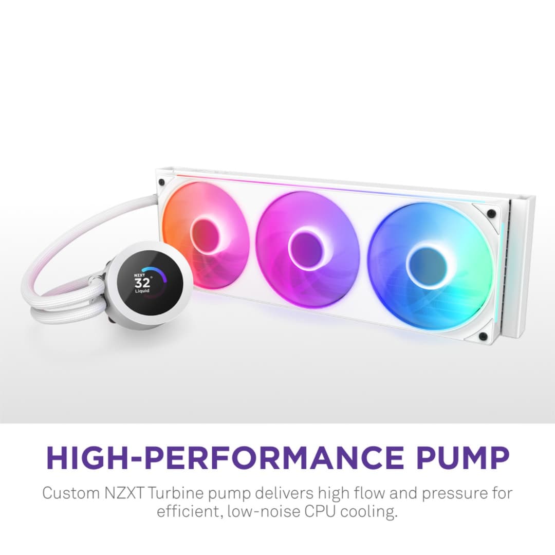 NZXT Kraken Plus 360mm ARGB  Intel/AMD AIO CPU Liquid Cooler w/ 1.54" LCD - White - Image 2