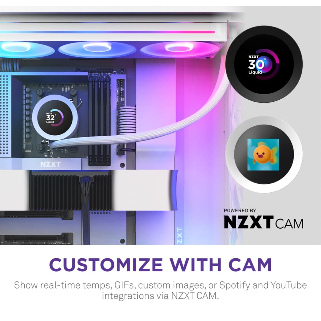 NZXT Kraken Plus 360mm ARGB  Intel/AMD AIO CPU Liquid Cooler w/ 1.54" LCD - White - Image 5
