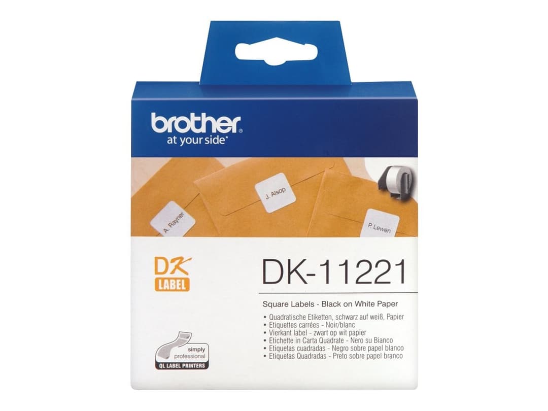 Brother DK-11221 Square Paper Labels, 23 x 23 mm, 1000 Labels - Black on White - Image 1