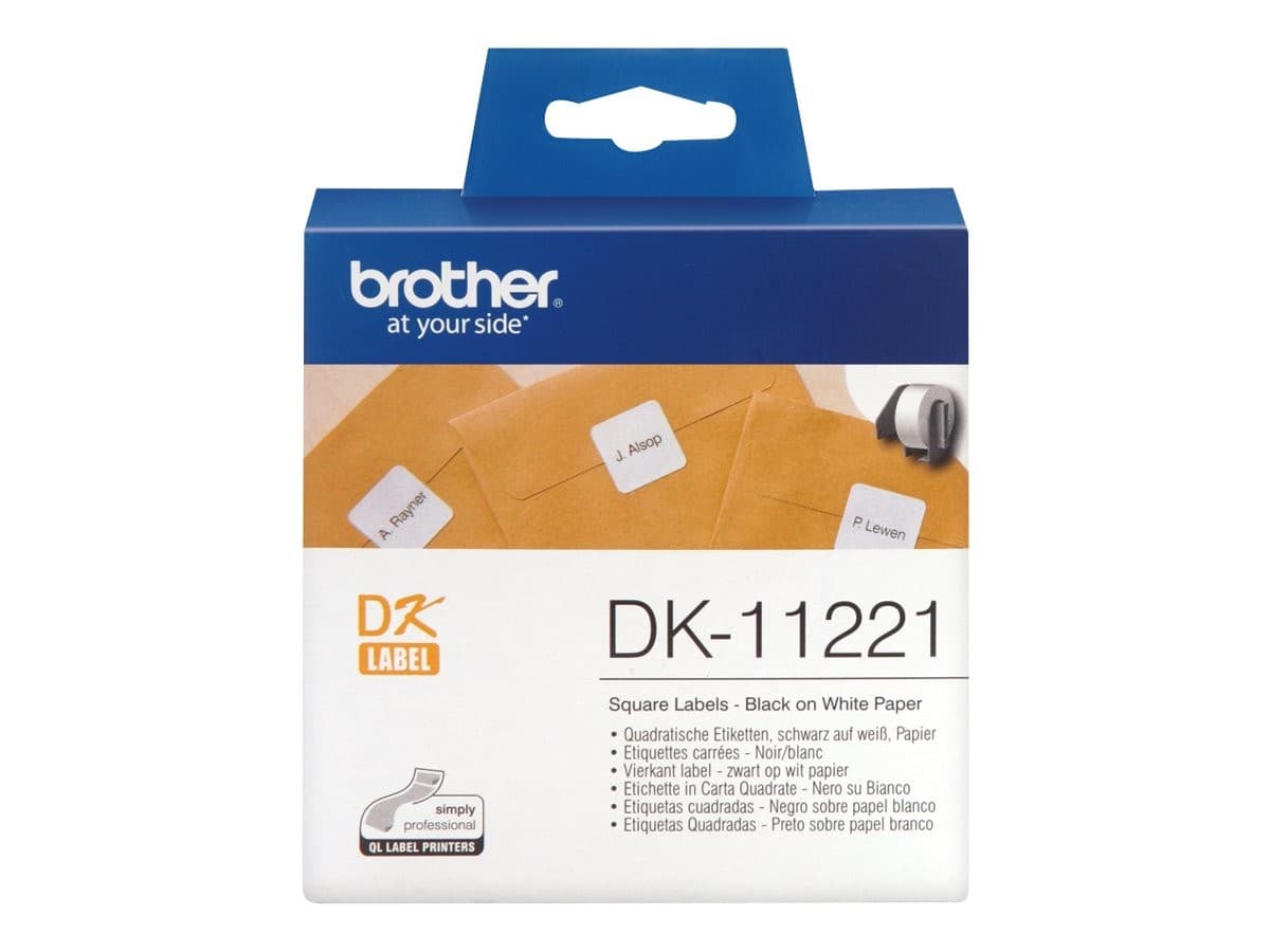 Brother DK-11221 Square Paper Labels, 23 x 23 mm, 1000 Labels - Black on White