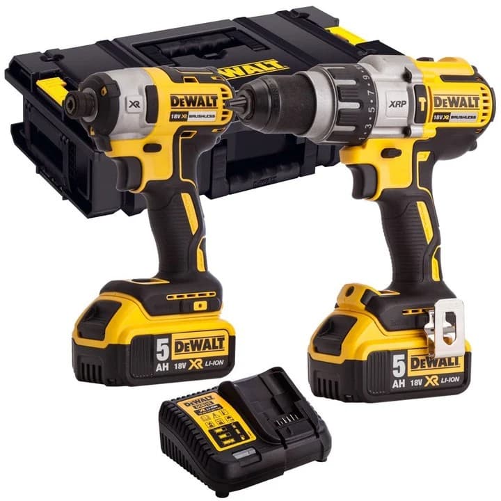 DeWalt DCK276P2 18V XR Brushless Twin Kit Combi Drill & Impact Driver, 2 x 5.0Ah Batteries, Charger & ToughSystem Box