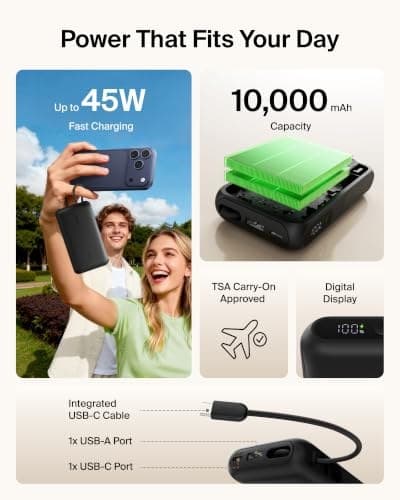 Belkin UltraCharge 45W Power Bank with Integrated USB-C Cable and Display - 10000mAh - Image 4