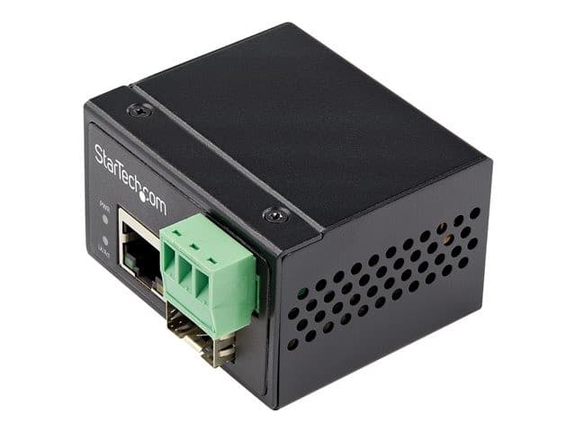 StarTech.com Industrial Fiber to Ethernet Media Converter, 100Mbps SFP to RJ45/Cat6, Singlemode/Multimode Optical Fiber to Copper Network, 12-56V DC, IP-30/ -40 to +75C, Fiber to Ethernet - SFP to RJ45 Converter (IMC100MSFP) - fibre media converter - 10Mb - Image 1