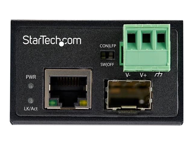 StarTech.com Industrial Fiber to Ethernet Media Converter, 100Mbps SFP to RJ45/Cat6, Singlemode/Multimode Optical Fiber to Copper Network, 12-56V DC, IP-30/ -40 to +75C, Fiber to Ethernet - SFP to RJ45 Converter (IMC100MSFP) - fibre media converter - 10Mb - Image 2