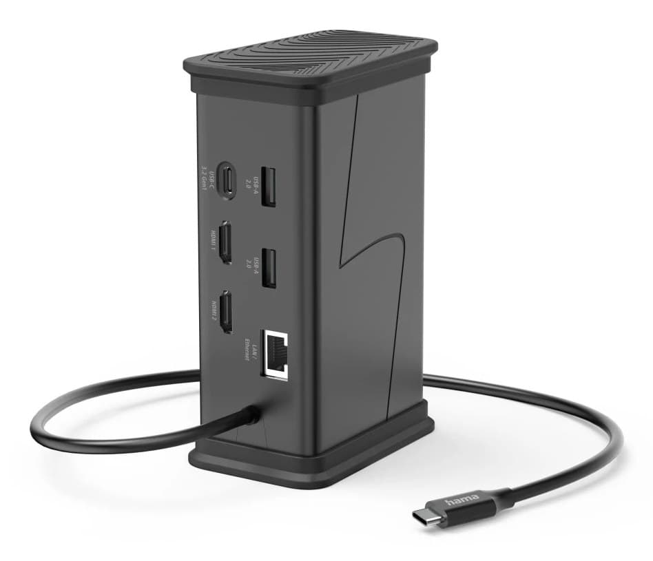 Hama Connect2Office Black USB-C Hub, 9 Ports, 2x HDMI, USB-A, USB-C, LAN - Image 1