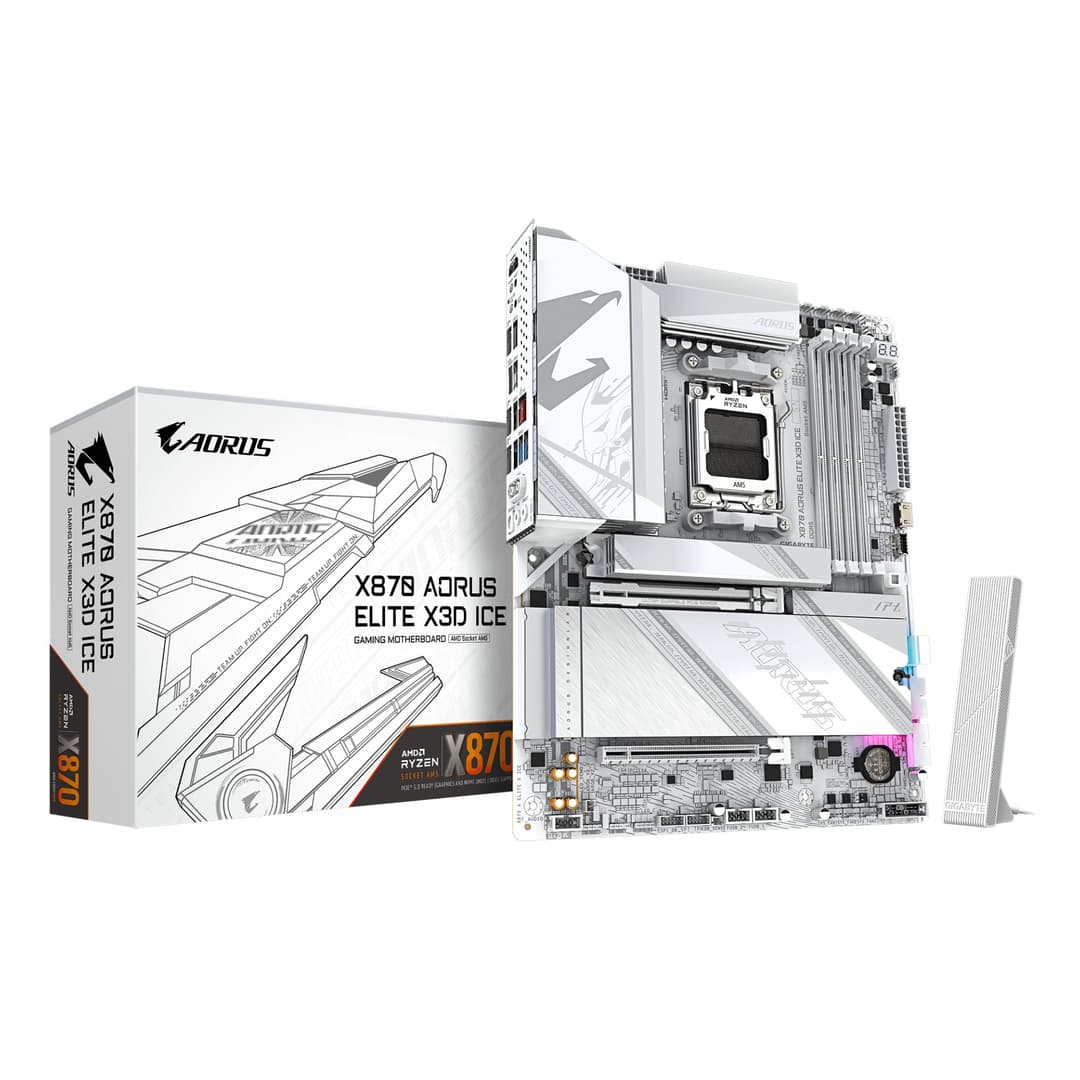 GIGABYTE X870 AORUS ELITE X3D ICE AMD X870 ATX Socket AM5 Motherboard - White - Image 1