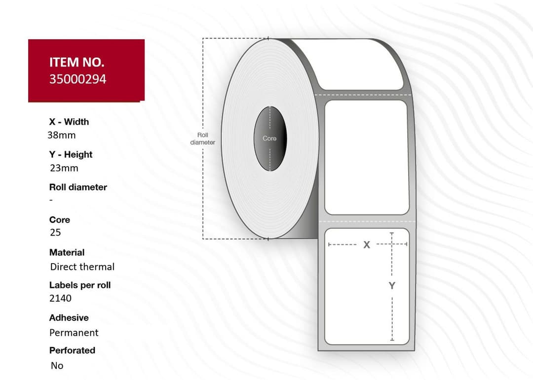 Label 38x23 - Core 25. White. - Image 1