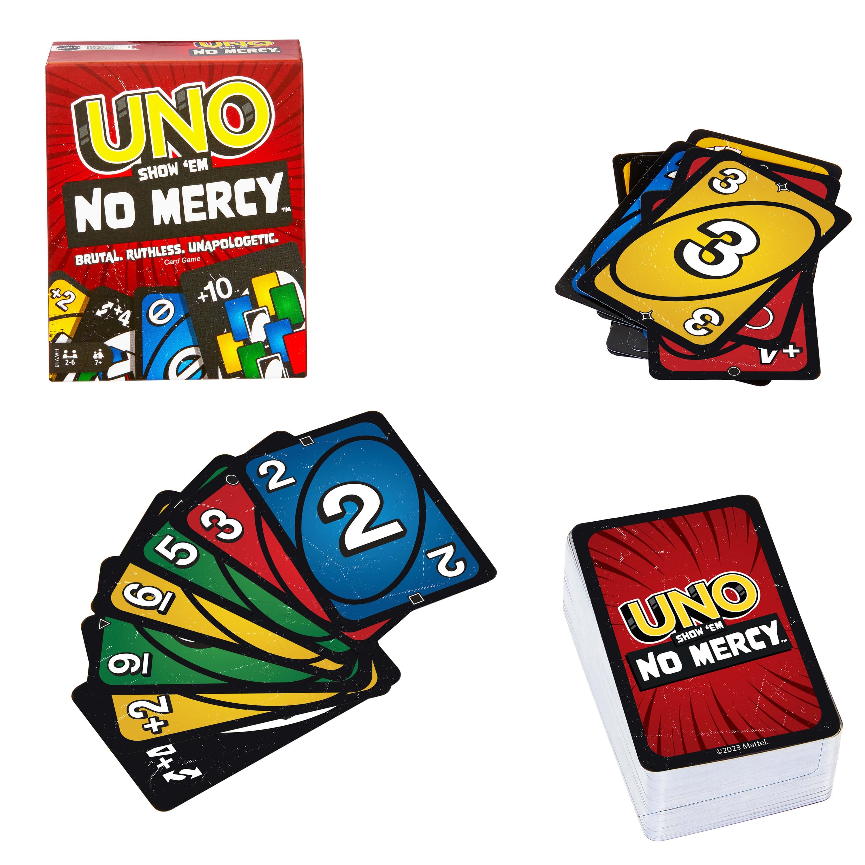Mattel Games UNO Show ‘em No Mercy Card Game for Kids, Adults & Family Night, Parties and Travel, 2-6 Players, Ages 7+