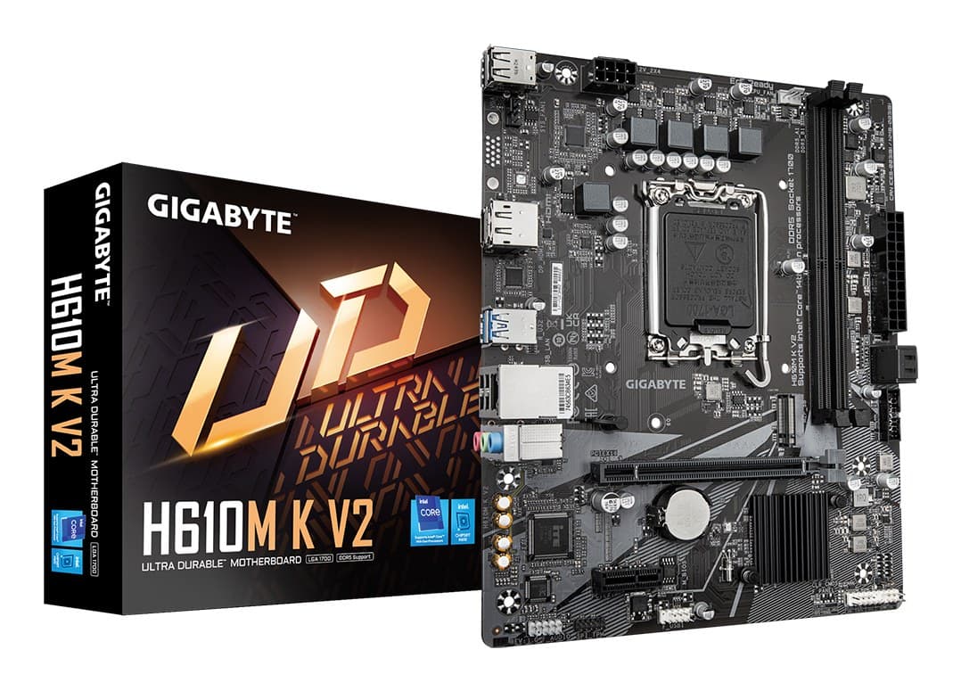 GIGABYTE H610M K V2 Motherboard - Intel Core 14th CPUs, up to 5600MHz DDR5, 1xPCIe 3.0 M.2, 1GbE LAN, USB 3.2 Gen 1 - Image 1