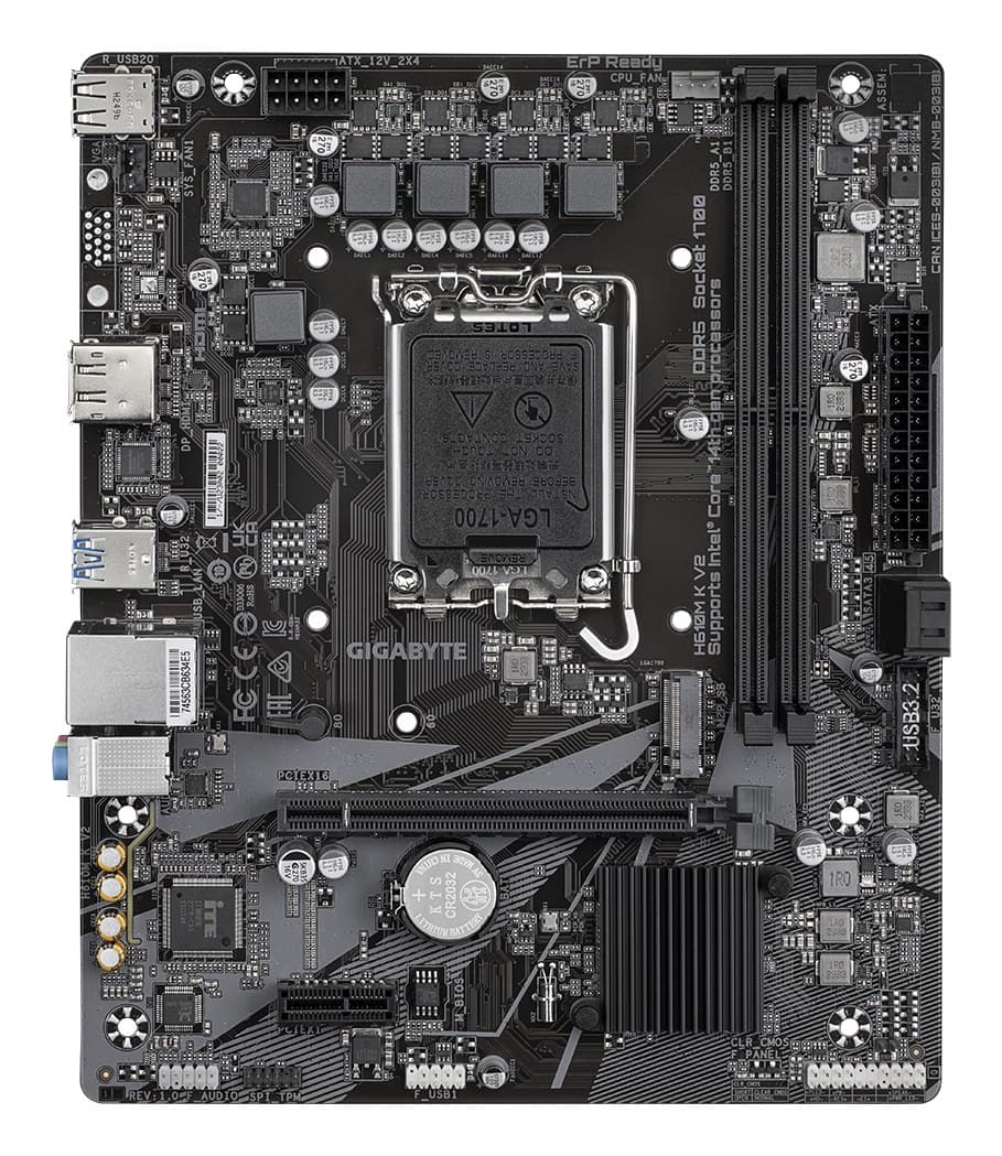 GIGABYTE H610M K V2 Motherboard - Intel Core 14th CPUs, up to 5600MHz DDR5, 1xPCIe 3.0 M.2, 1GbE LAN, USB 3.2 Gen 1 - Image 2
